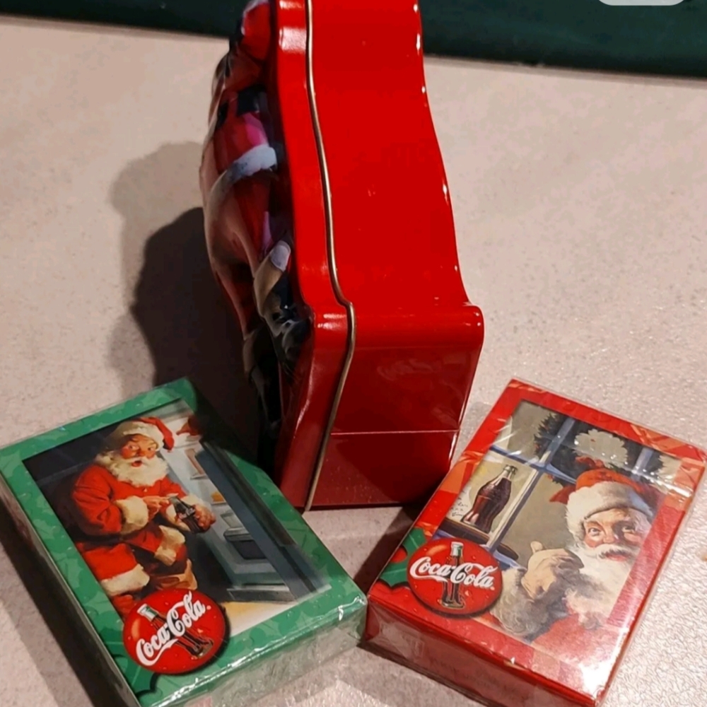 Coca-Cola collector tin for any fan of the iconic soda brand 2 decks Santa cards